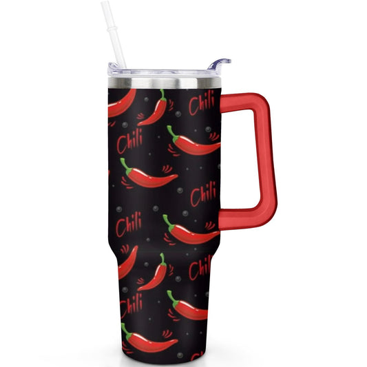 Vacuum Insulated 40 oz Tumbler with Flip Straw and Top Handle, Chili Print