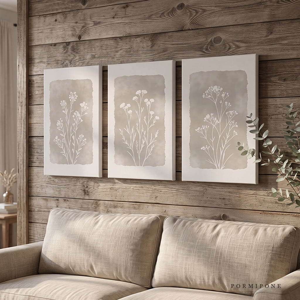 Botanical Canvas Wall Art, Set of Three 12 x 16 in Gallery-Wrapped Prints in Beige - Image 4