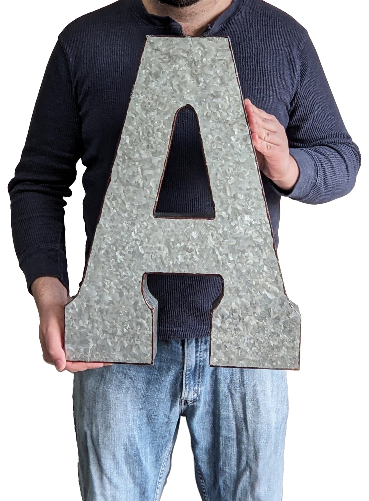 Galvanized Metal Letter A Wall Decor, 20.5 in Silver Panel with Rusted Edges - Image 6
