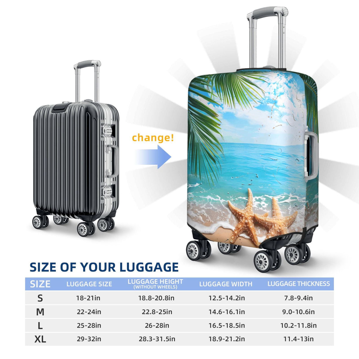 Stretch Suitcase Cover with Handle Opening and Side Zipper, Extra Large Palm Print - Image 6